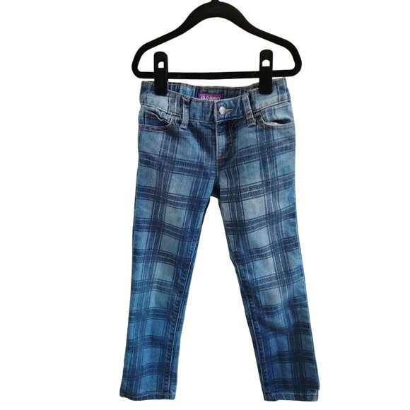 Old Navy Size 5 Skinny Jeans Girls Plaid Adjustable Waist Stretch Denim Blue - Picture 2 of 8